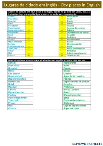 Lugares da cidade em inglês