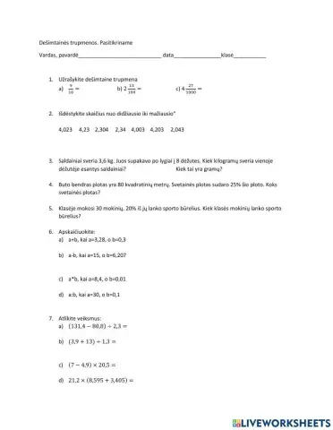 Dešimtainės trumpmenos. Pasitikriname