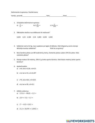 Dešimtainės trumpmenos. Pasitikriname