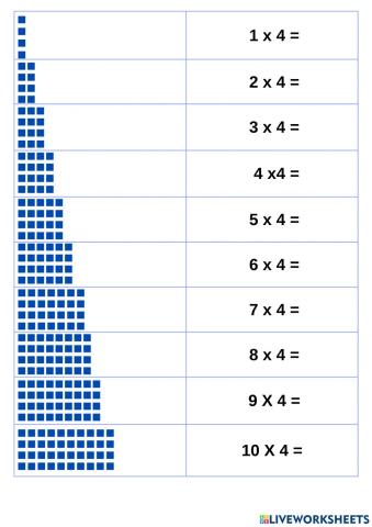 4 Times Table Practice Array Page 1