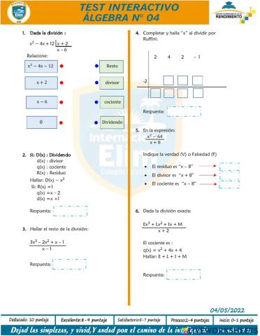 Test Interactivo de Álgebra N°04