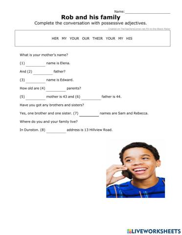 Fill in the blank possessive adjectives