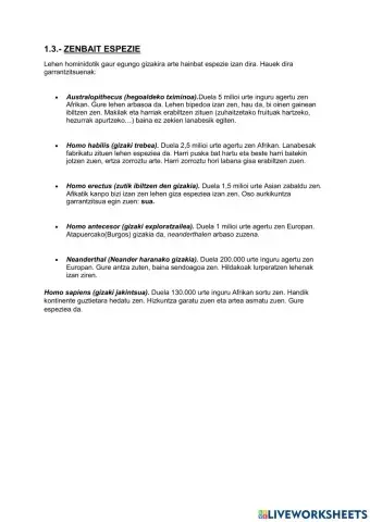 HOMINIZAZIOA: ZENBAIT ESPEZIE