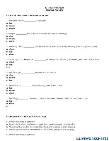 B2 RELATIVE CLAUSES QUIZ