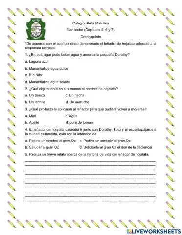 Plan lector grado quinto -el maravilloso mago de Oz-