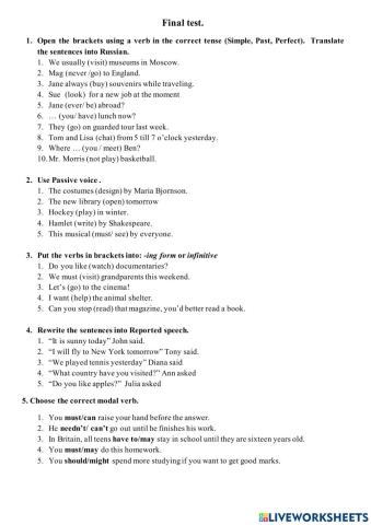 Final test spotlight 8 grade