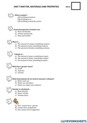 Unit 7 matter, materials and properties