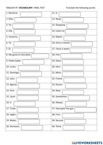 Englis 4º. Vocabulary review