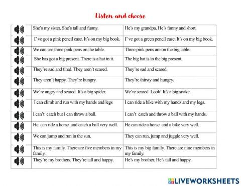 Listen and choose review Unit 1-6 Academy 1