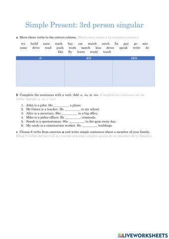 Starter Present Simple - 3rd person singular