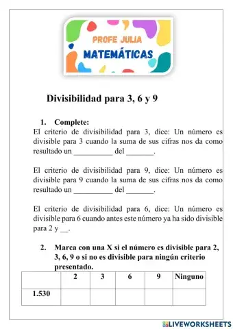 Divisibilidad para 3, 6 y 9