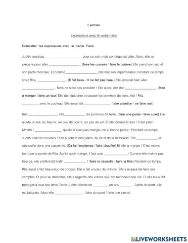 Exercise - expressions avec le verbe Faire