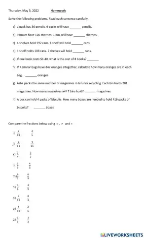 Unitary Method and Comparing Fractions