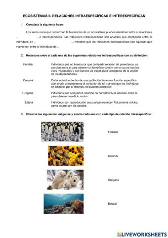 Ecosistemas II. Relaciones intraespecíficas e interespecíficas