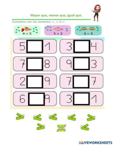 Mayor que, menor que, igual que