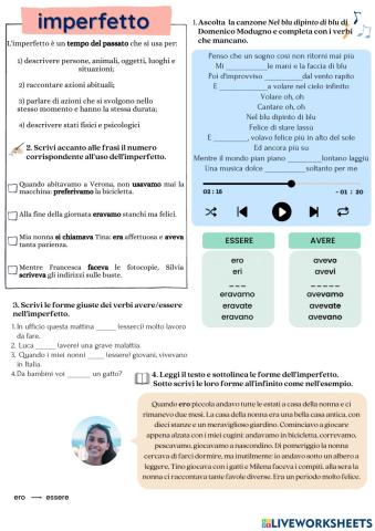 Imperfetto - verbi regolari + avere-essere