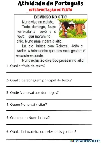Interpretação de texto - domingo no sítio