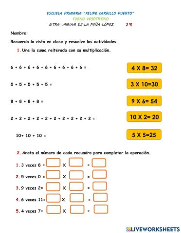 Suma Reiterada y Multiplicación con Tabla Pitagórica