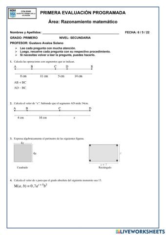 Evaluación RM - 1°