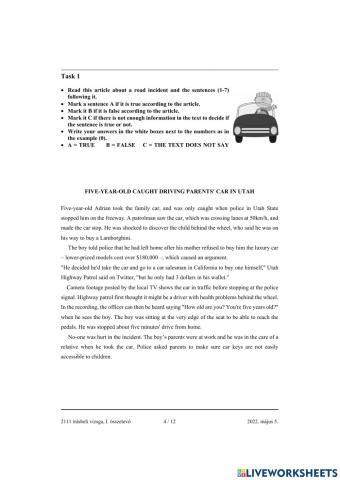 Angol középszint READING 2022. május