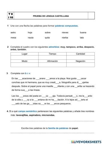 Examen t8 y 9 de castellano