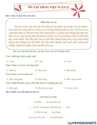 Tiếng Việt 1 tuần 33