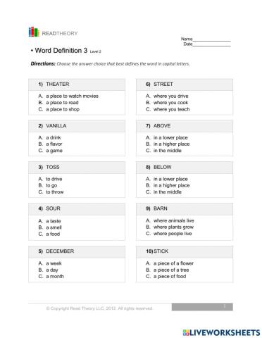 Word Definition 3 Level 2