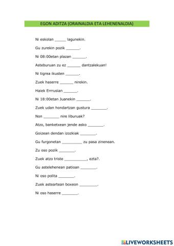 Egon aditza nahasian