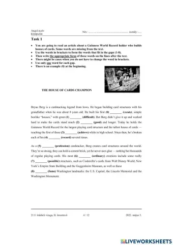 Angol középszint NYELVHELYESSÉG 2022. május