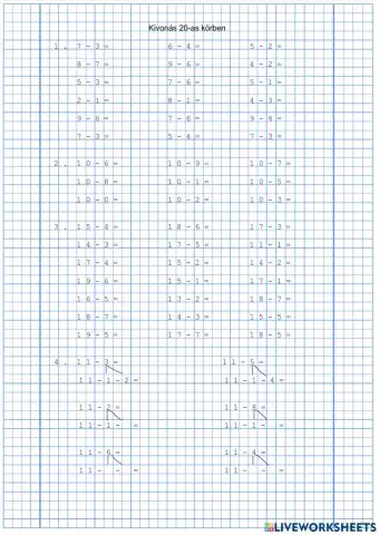 Kivonás 20-as számkörben