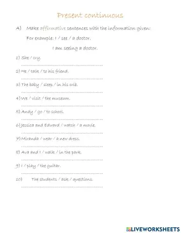 Present continuous affirmative and negative