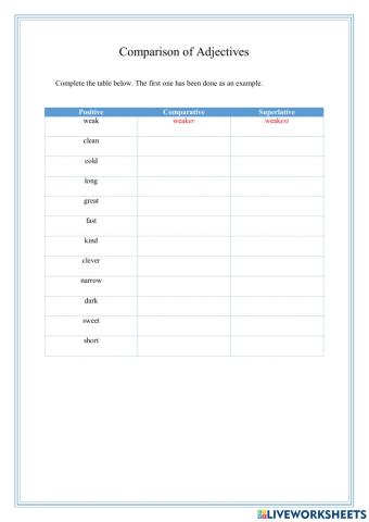 Comparison of Adjectives Live Worksheet01