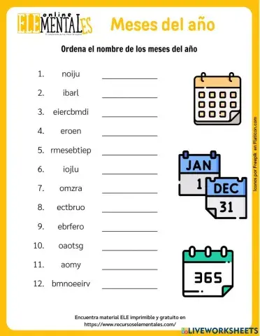 Meses del año (ordenar las letras)
