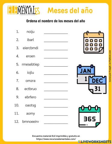 Meses del año (ordenar las letras)