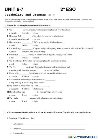 Exam Gram Vocab - Unit 6 2 ESO