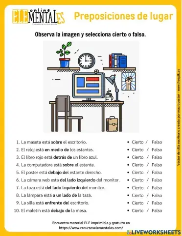 Preposiciones de lugar - Cierto-Falso