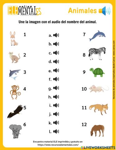 Vocabulario: Animales (escuchar y unir)