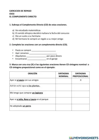 Complemento Directo (CD) -repaso-