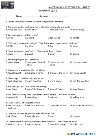 Mastermind Unit 25 Grammar Test