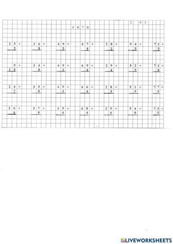 Adunarea numerelor formate din zeci și unități cu numere formate din unități cu trecere peste ordin