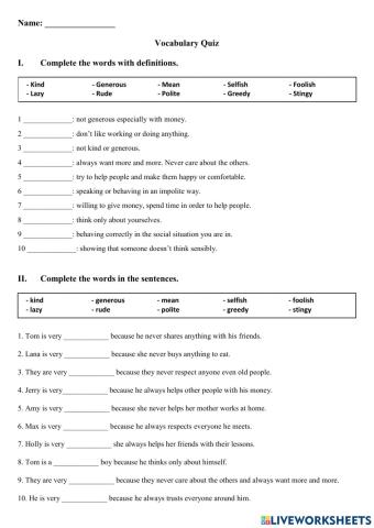 Adj describe personality.