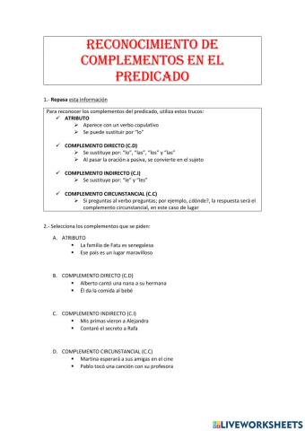 Reconocimiento de complementos en el predicado