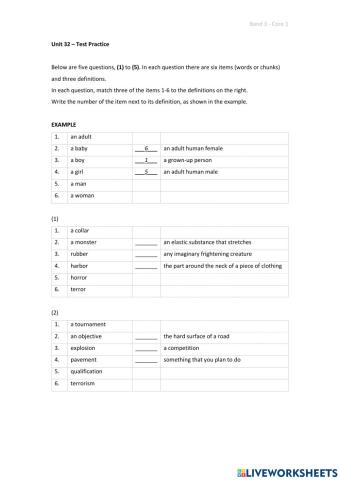 Band 3 (Core 1) - Unit 32 - Test