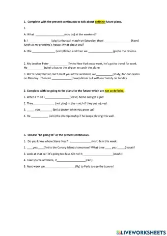 Present continuous v be going to