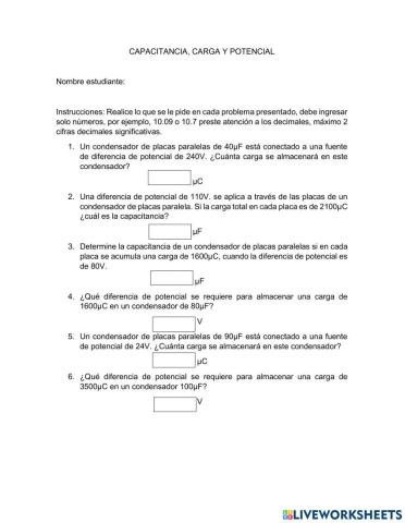 Capacitancia, carga y potencial