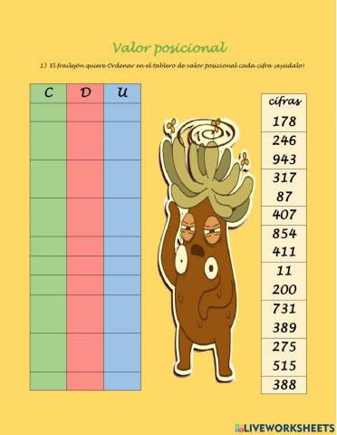 Frailejón ordena los números según el valor posicional