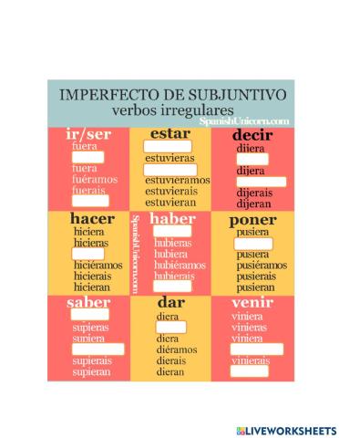 Imperfecto subjuntivo verbos irregulares