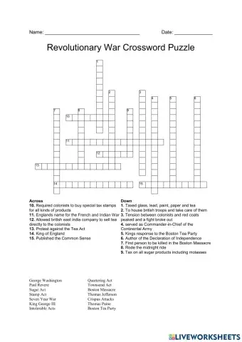 American Revolution Crossword Puzzle