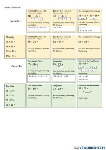 CHILL5 Daily Addition and Subtraction Calculations Set 1D