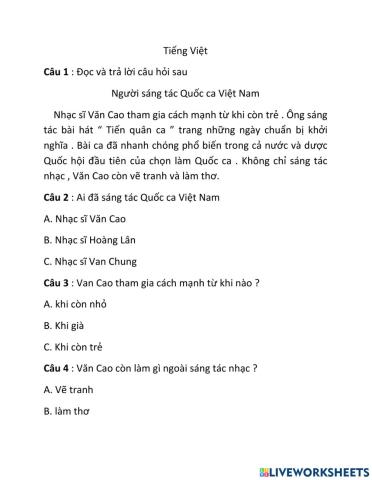 Bài Ôn Tập Tiếng Việt